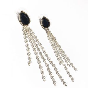 Classy studded earring w/ dangling pearl strands
